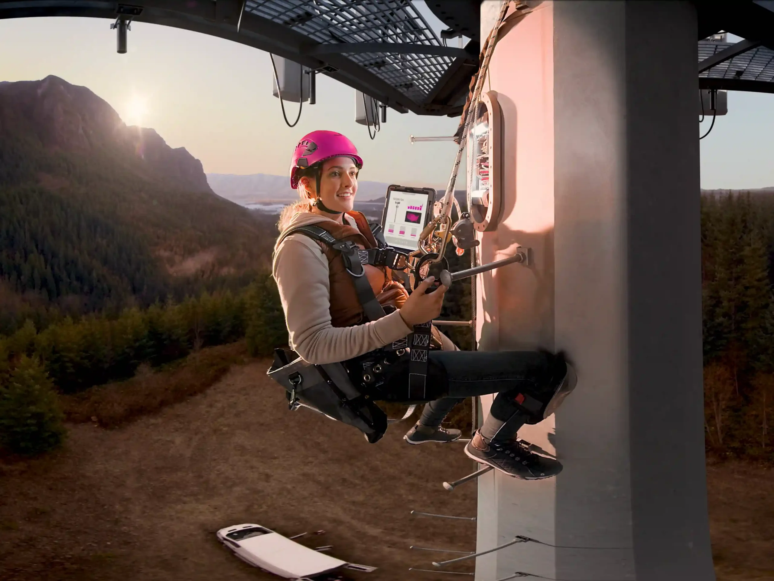 tmobile-5g-tower-worker-woman-hanging